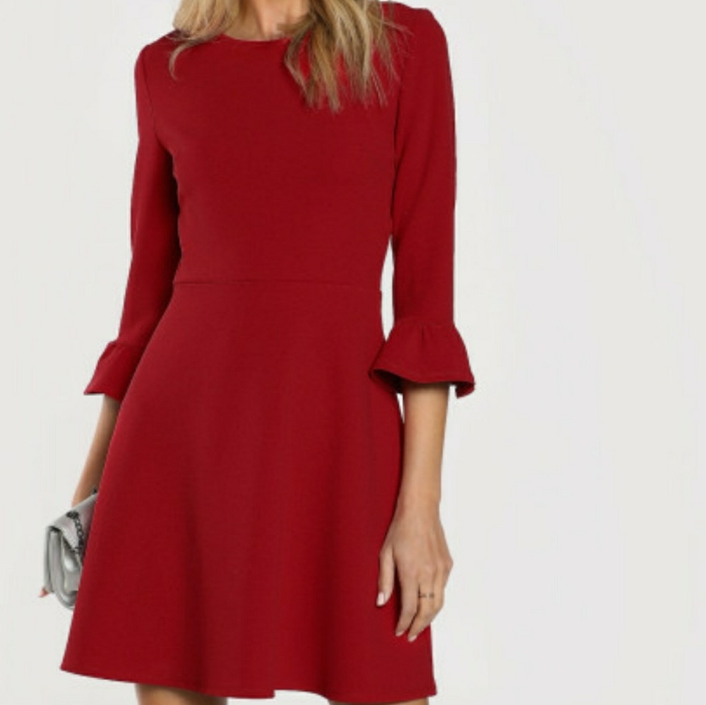 Red business-style dress.
